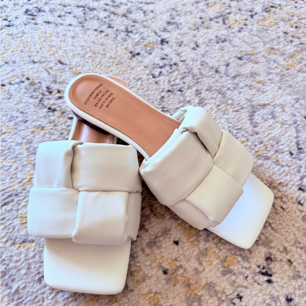 Woven Slide Sandals in Cream - Women's Slip-On Flats